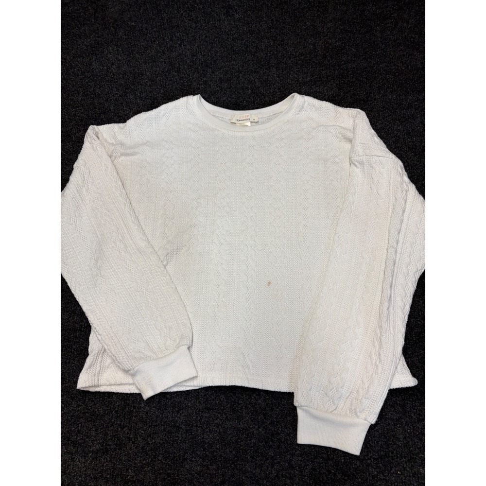 Urban Romantics White Cable Knit Pointelle Long Sleeve Crew Neck Top Medium